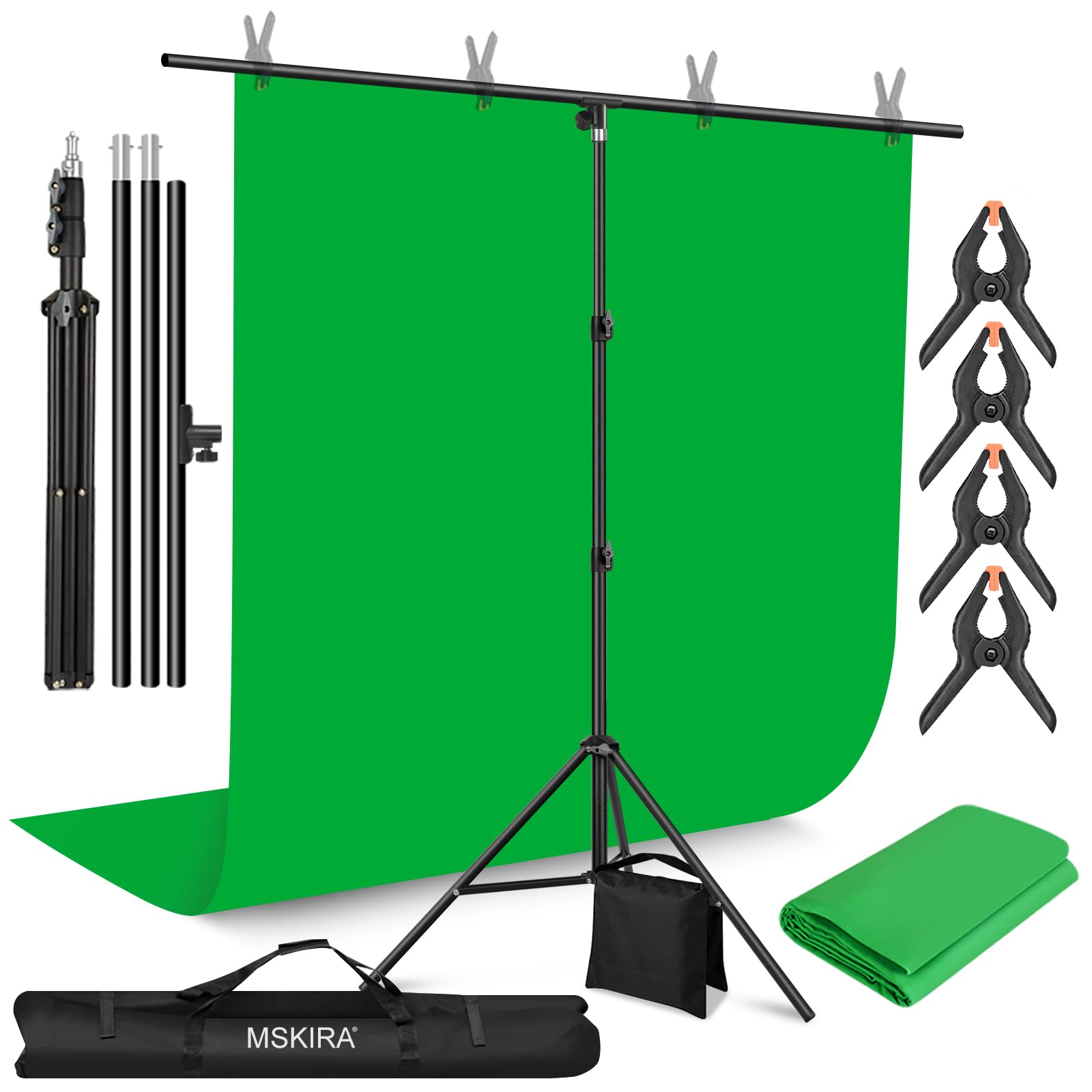 Kit de toile de fond verte portable de 2,7 x 2,8 m avec toile de fond verte de 1,9 x 2,8 m, fond vert avec support pour photographie, streaming, zoom, jeux, réunions