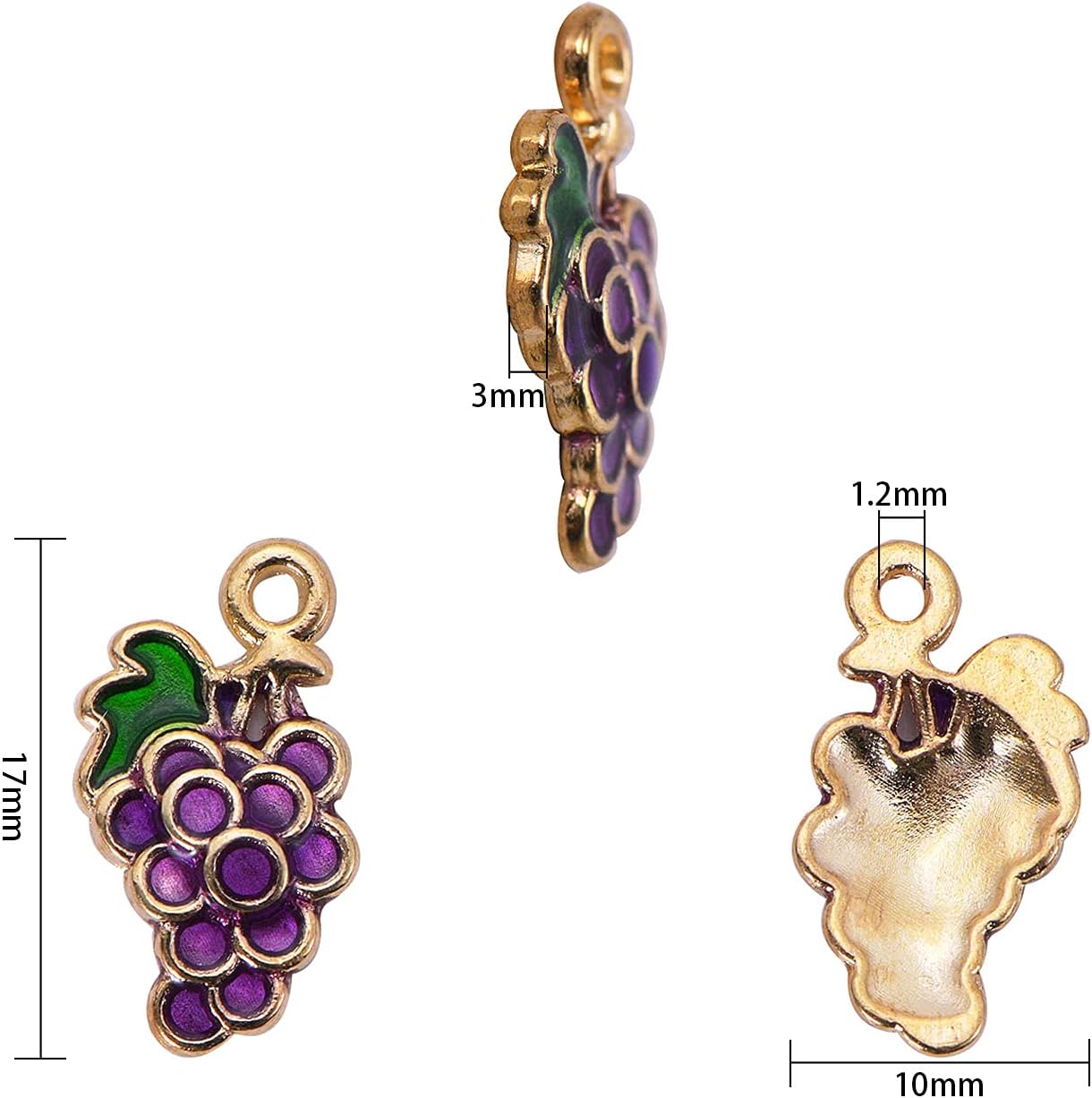 LiQunSweet 100 Pcs Purple Grape Fruit LightGold Charms Alloy Enamel Tiny Pendants for Necklace Bracelet Jewelry Making DIY Crafting - 17x10mm - Image 3