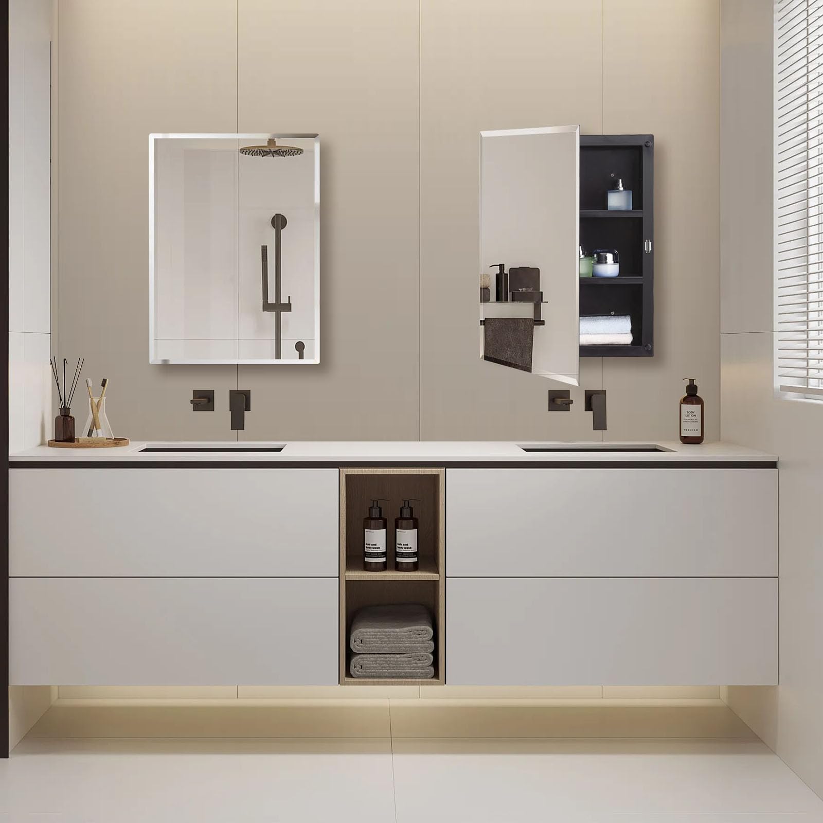 The 5 Best Recessed Medicine Cabinets in 2026 1 IDYLLOR Black Plastic Bathroom Medicine Mirror Cabinet Beveled Edge, 16 x 20 inc - product photo