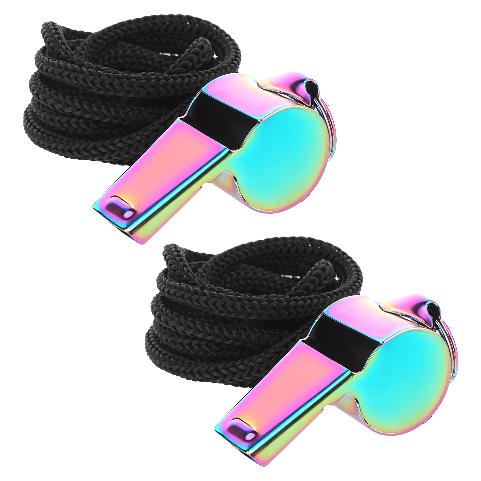 Aiyorse Whistle, 2Pack Coach Whistle with Lanyard, Stainless Steel Metal Whistle, Loud Crisp Sound Whistles, Sports Whistle for Teachers, Coaches, Referees, Emergency, Colorful