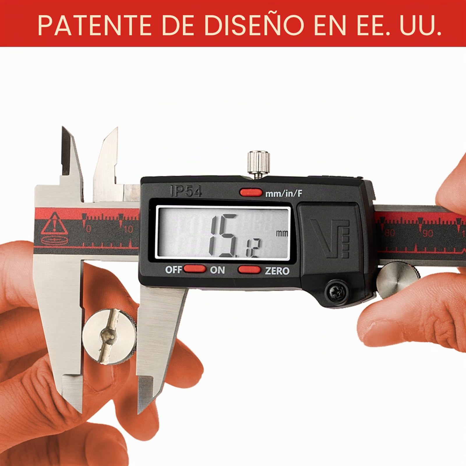 VINCA DCLA-0605 Caliper digital electrónico en Pulgadas/métrica/Fracciones 0-6 pulgadas/150 mm Caja de Acero Inoxidable Rojo/Negro Extra Grande LCD Auto Off Herramienta de Medición VINCA