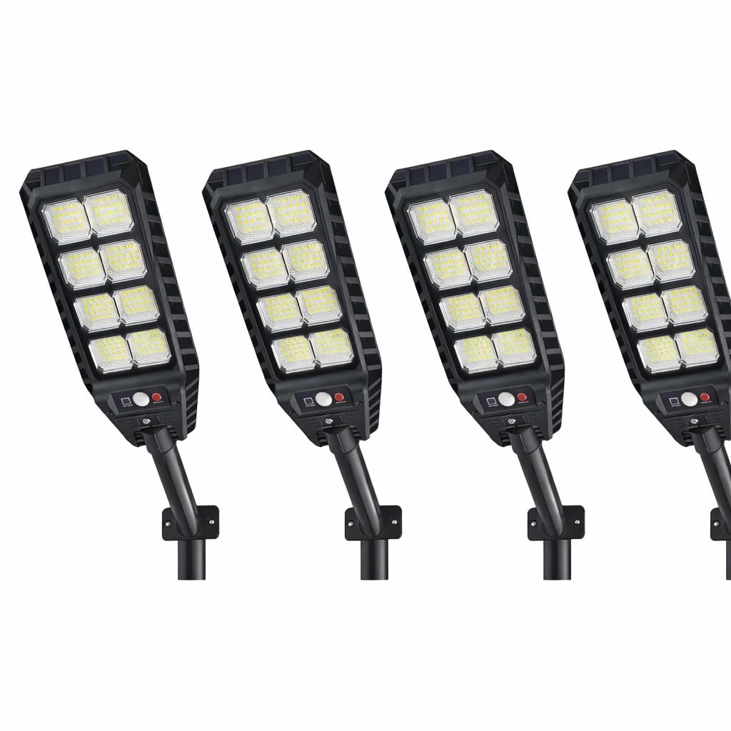 Lampioni Solari LED da Esterno con Sensore Movimento PIR, 144 LED, IP65 Impermeabile, Telecomando Wireless e 3 Modalità Luce – Illuminazione Stradale Solare per Giardino, Cortile (Set 4 Pezzi)