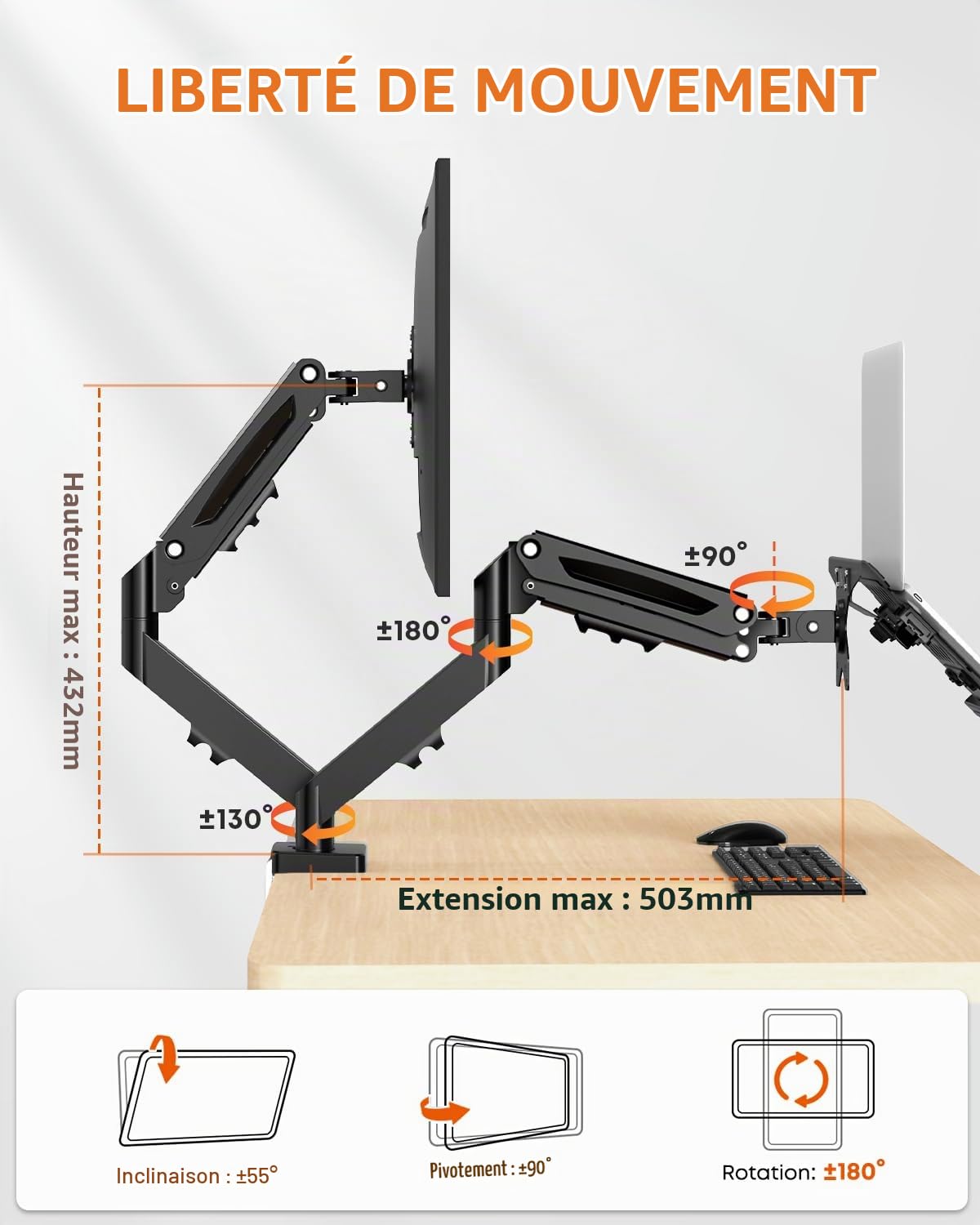 Support Ecran PC Portable avec Plateau pour Ecran 32" et PC Portable 17"