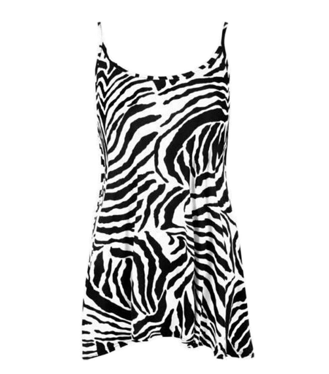 Riddled With Style Women's Zebra Print. Sleeveless Cami Swing Dress Plain Top Strappy Cami Swing Dress Printed Cami Shirt Casual Wear Top Spaghetti Neck Fancy Party Flared Swing Dress