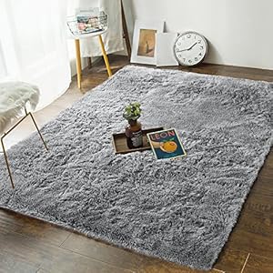 Andecor Soft Fluffy Bedroom Rugs, 4 x 6 Feet Indoor Shaggy Plush Area Rug for Boys Girls Kids Baby College Dorm Living Room Home Decor Floor Carpet, Grey