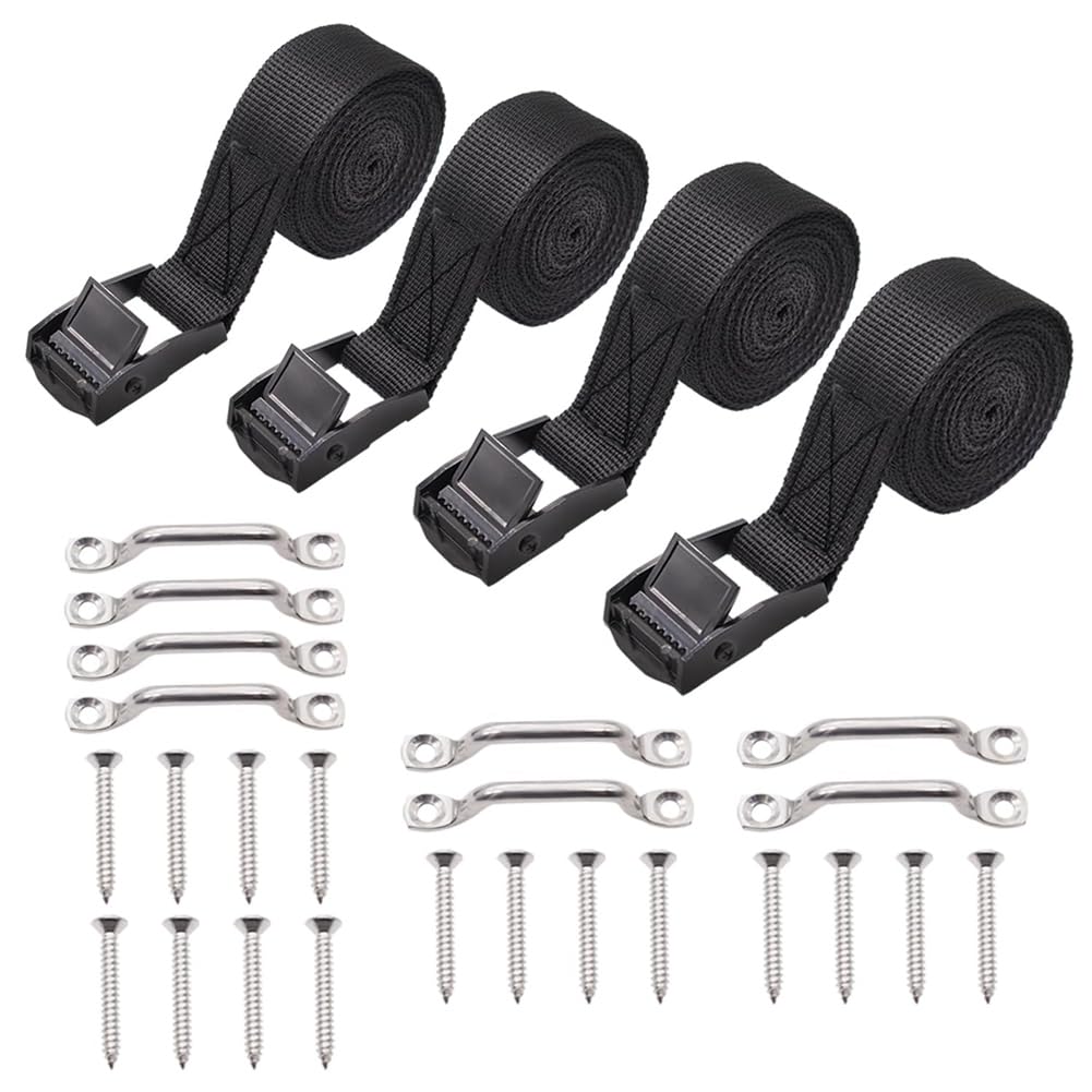 Lizusidtsy 1Inch X 4Ft Battery Tie Down Strap Kit with Stainless Steel Cam Buckle, Bracket and Screws for Boats, Luggage Belt, Cars Easy Install Easy to Use