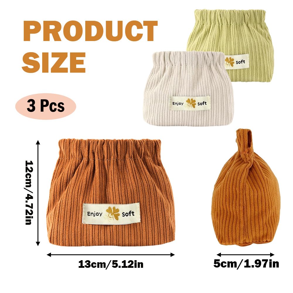 3 PCS Corduroy Elastic Hair Tie Organizer Portable Small Corduroy Organizer Fashion Corduroy Lipstick Storage Bag for Women Girls Cosmetics Lipstick Coin Jewelry - Image 2