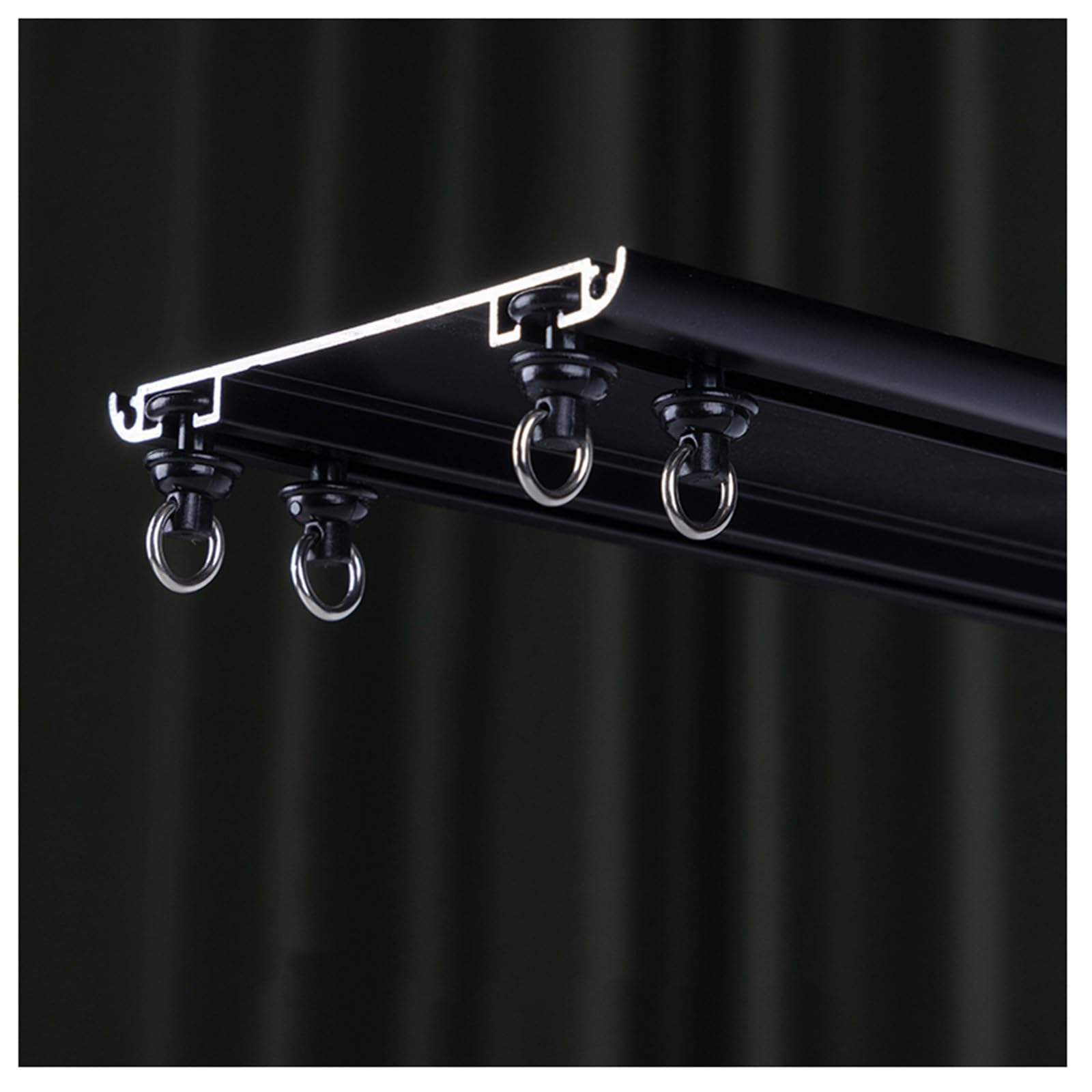 Minimalist Slim Double Curtain Rail Set, Invisible Ceiling Mounted Silent Curtain Track For Inward Opening Windows, Very Narrow Bay Windows, Shower Corner ( Color : Black , Size : B 2.4m/7.9ft(1.2m*4)