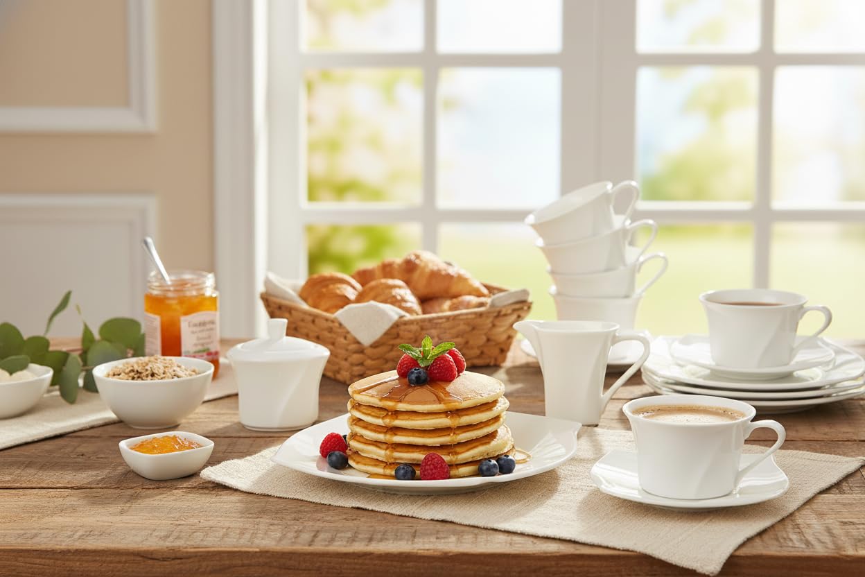 Retsch Arzberg Porzellan Frühstücks- & Kaffeeservice 20-teilig – Creme-Weiß – Spülmaschinenfest & Mikrowellengeeignet