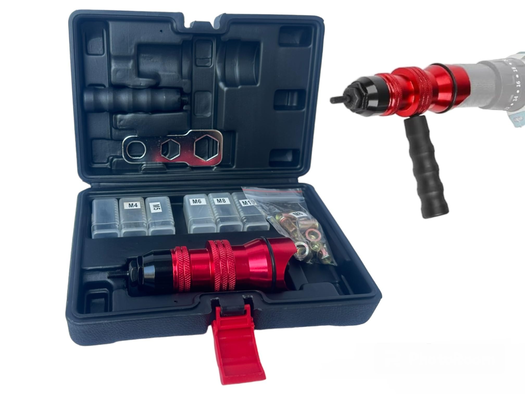 Adattatore Rivettatrice per Trapano Avvitatore Elettrico a Batteria M3-M10 con 6 Mandrini intercambiabili Adattatore per Trapano Elettrico Dado Rivetto Pistola Adattatore in Valigetta