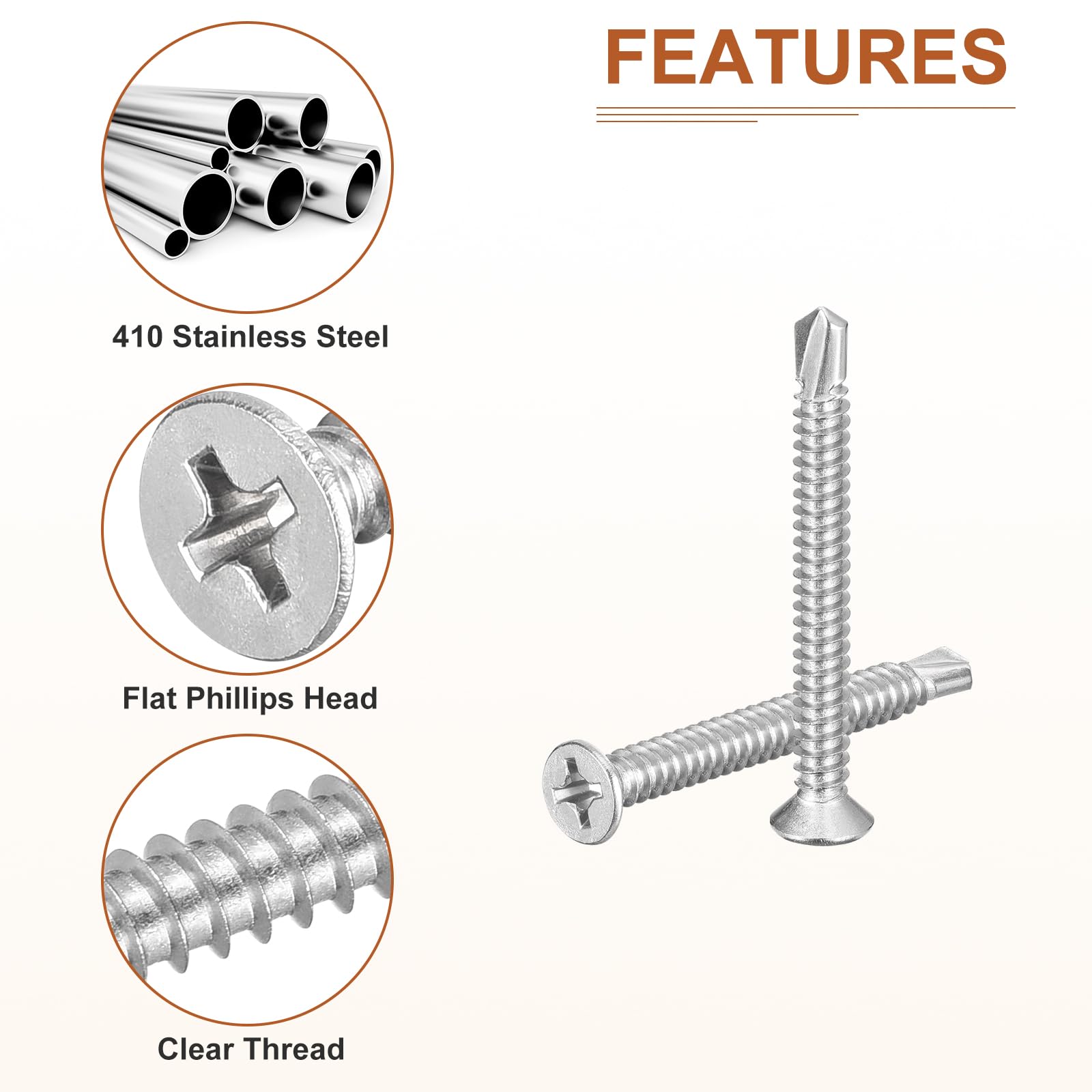 DTGN 25Pcs ST6.3x63mm Self Drilling Screws, 410 Stainless Steel Flat Head Phillips Sheet Metal Screw - Image 4