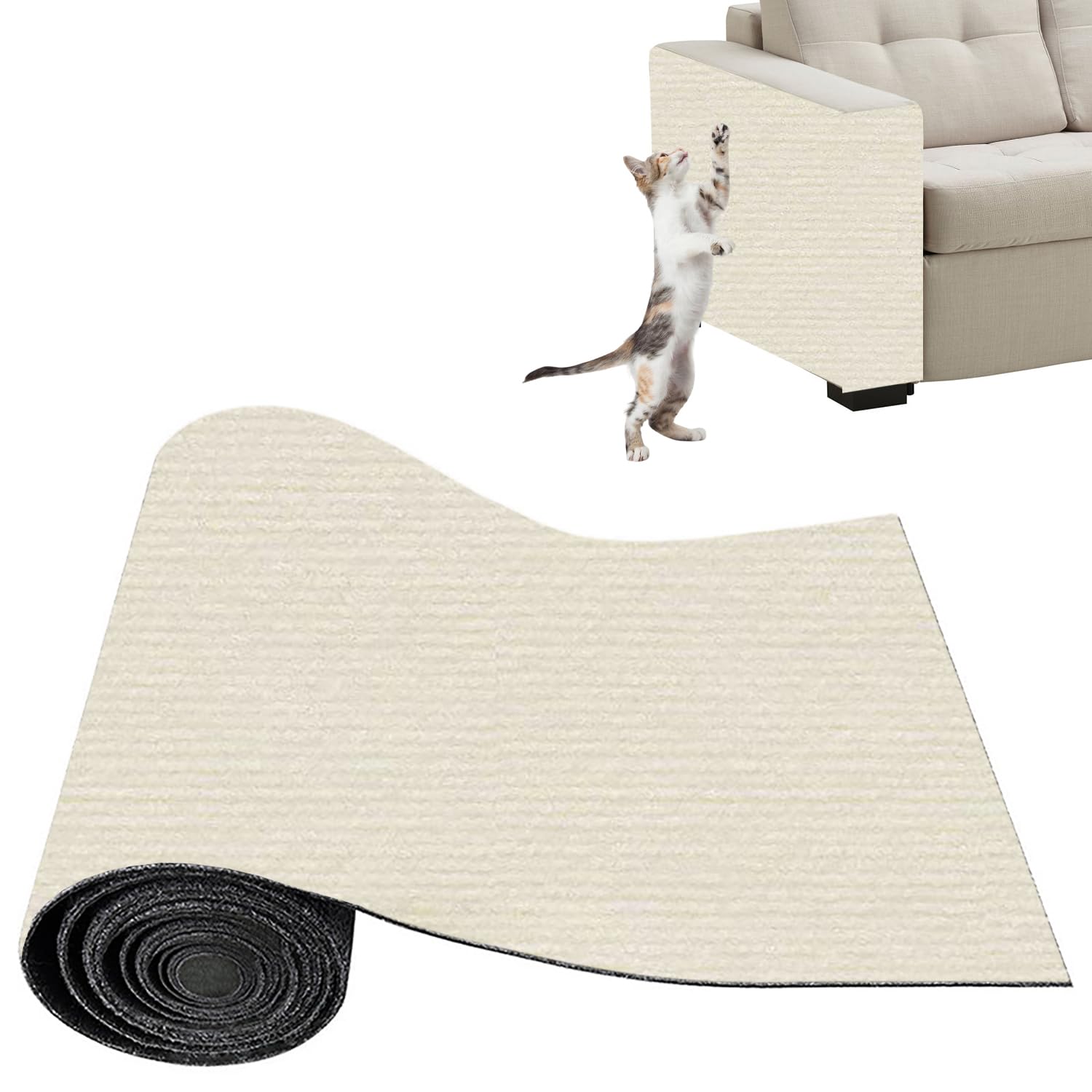 Xynovate Tappetino Tiragraffi Adesivo per Gatti, Protezione Divano Graffi Gatto, DIY Tiragraffi per Gatti, Riutilizzabile e Tagliabile, Ideale per Mobili e Pareti, Tiragraffi Divano, Bianco sporco