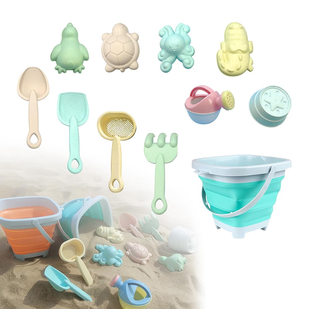 HPiano 11 Piezas Juguetes de Playa para Niños,Juguetes Arena Juegos,Juegos Playa con Cubo Playa, Juegos de Cubos, Palas Rastrillo Moldes de Arena, para Playa, Verano Azul