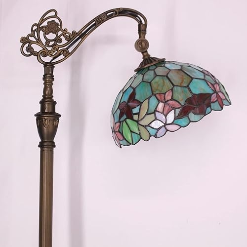 Miniatura 5 de Tiffany - Lámpara de pie con vitrales rojos y verdes, estilo puente arqueado, cuello de cisne antiguo, luz de lectura, ángulo ajustable, lámpara de
