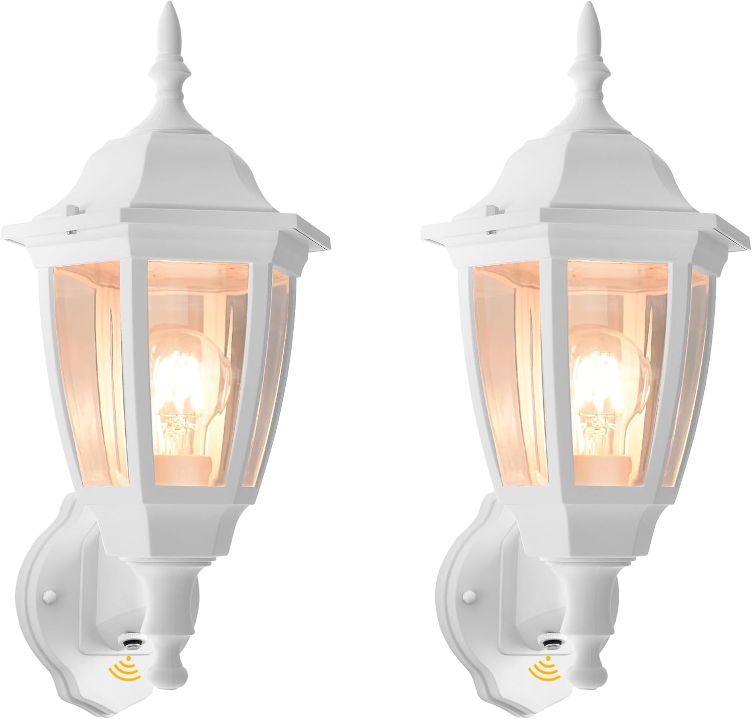 FUDESY Outdoor Wall Light Dusk to Dawn, Porch Sensor Light White Plastic Anti-Corrosion with LED Edison Filament Bulb, Exterior Mount Lantern for House, Garage (2-Pack)