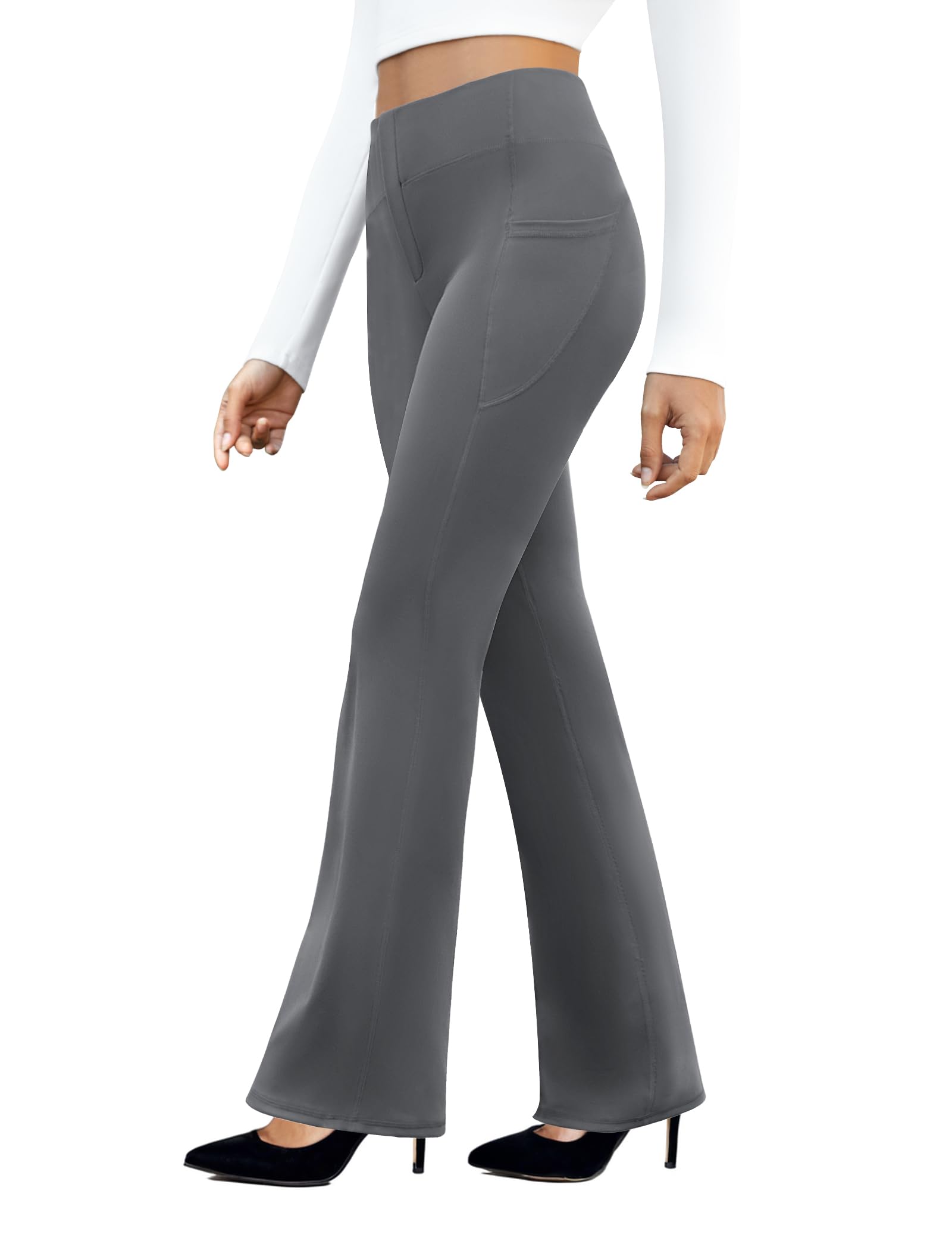 DLOODA Womens Bootcut Dress Pants Business Casual Work Pants with Pockets High Waist Stretchy Trousers Pull On Office Slacks