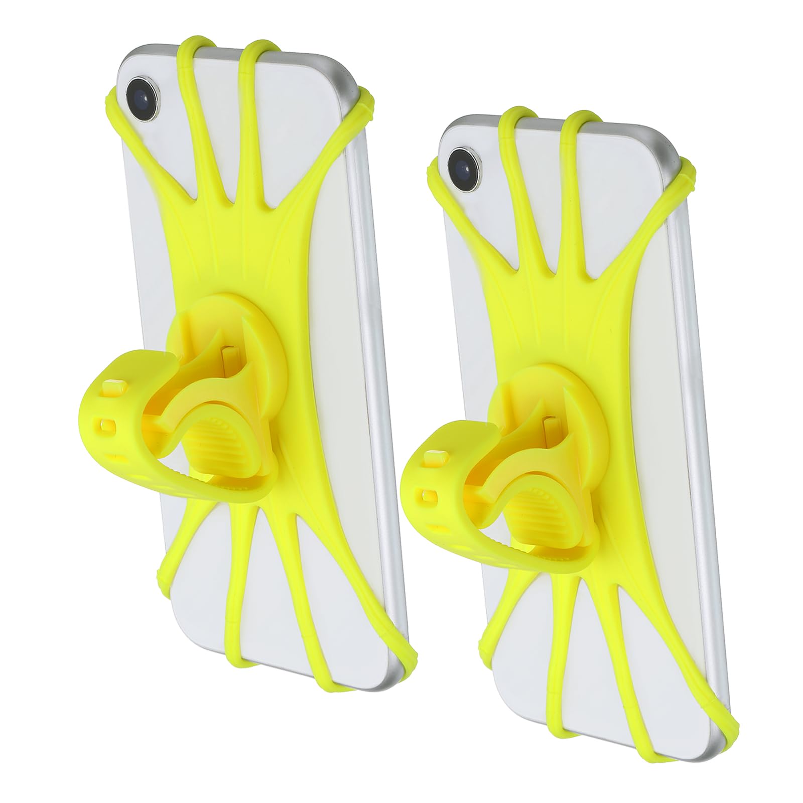 PATIKIL 2Pcs Bike Phone Mount, 360° Rotation Silicone Motorcycle Phone Holder for 3"- 6.5" Phones Adjustable Phone Mount for Motorcycle Bicycle Electric Scooter, Yellow