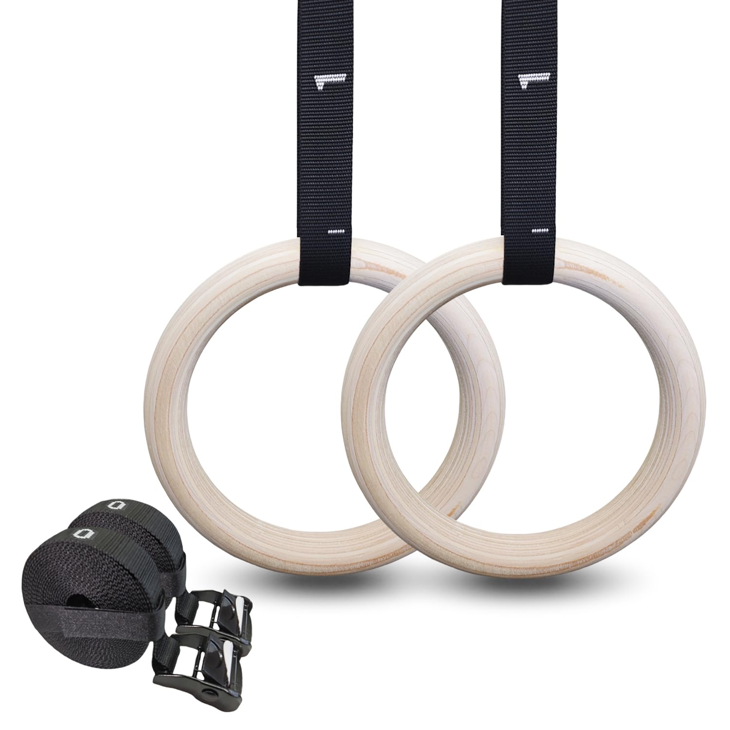 Turnringe Holz Gym Rings, Gymnastikringe mit Verstellbaren Buckle Straps und Markierungen aus Metall, Calisthenics Ringe für Erwachsene Kinder Indoor Outdoor