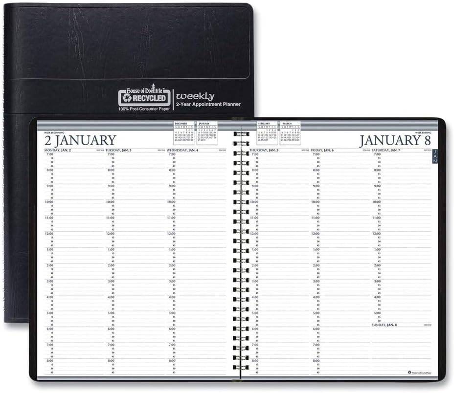 House of Doolittle 11 in. x 8.5 in. 24-Month (Jan 2026-Dec 2027) Recycled Professional Weekly Planner - Black Wirebound Soft Cover