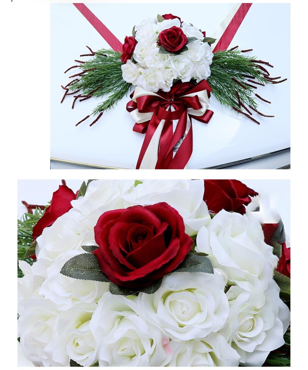 Wambere Autoschmuck,Dekoration Hochzeit Car,Auto Wedding Deko Girlande,Auto schmuck,Seidenblumen für Hochzeitsauto,PKW Rose Dekoratio,Schmuckgirlande für Motorhaube,für Hochzeit Party,Rot
