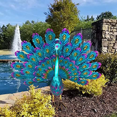 Hombom Beautiful Metal Peacock Statue Outdoor Decor, Diy Metal Peacock Art Decor, Metal Peacock Yard Art Lawn Decoration Outdoor Sculpture #TOP4