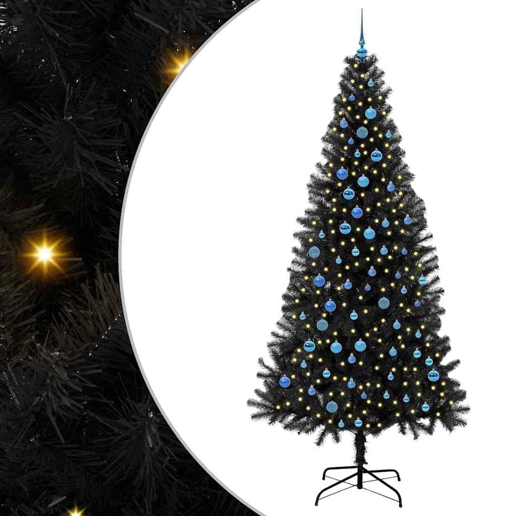 Choinka w kształcie stożka, 240 cm, czarna, PCW, z 300 diodami LED o ciepłej białej barwie, stojak, 8 trybów, do użytku wewnątrz i na zewnątrz, sztuczna choinka ze światłami