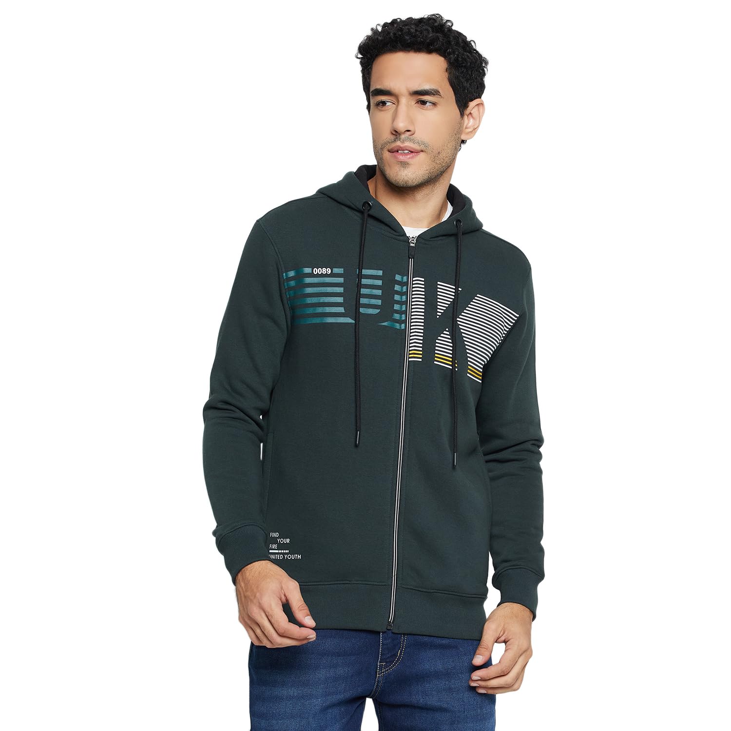 Printed Bottle Green Full Sleeves Hooded Neck Regular Fit Men Fleece Casual Sweatshirt | Casual Winter Sweatshirts for Men | Mens Sweatshirt for Winter Wear (P_MSWS00156_BOTTLEGREEN)-image-39