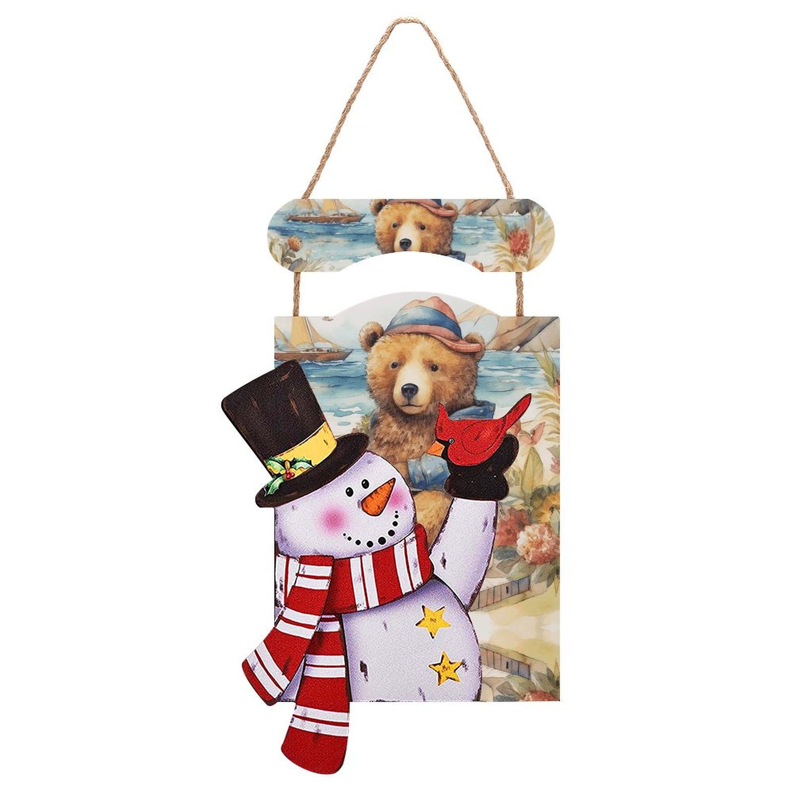 Bonhomme de neige en bois de Noël pour décoration murale suspendue