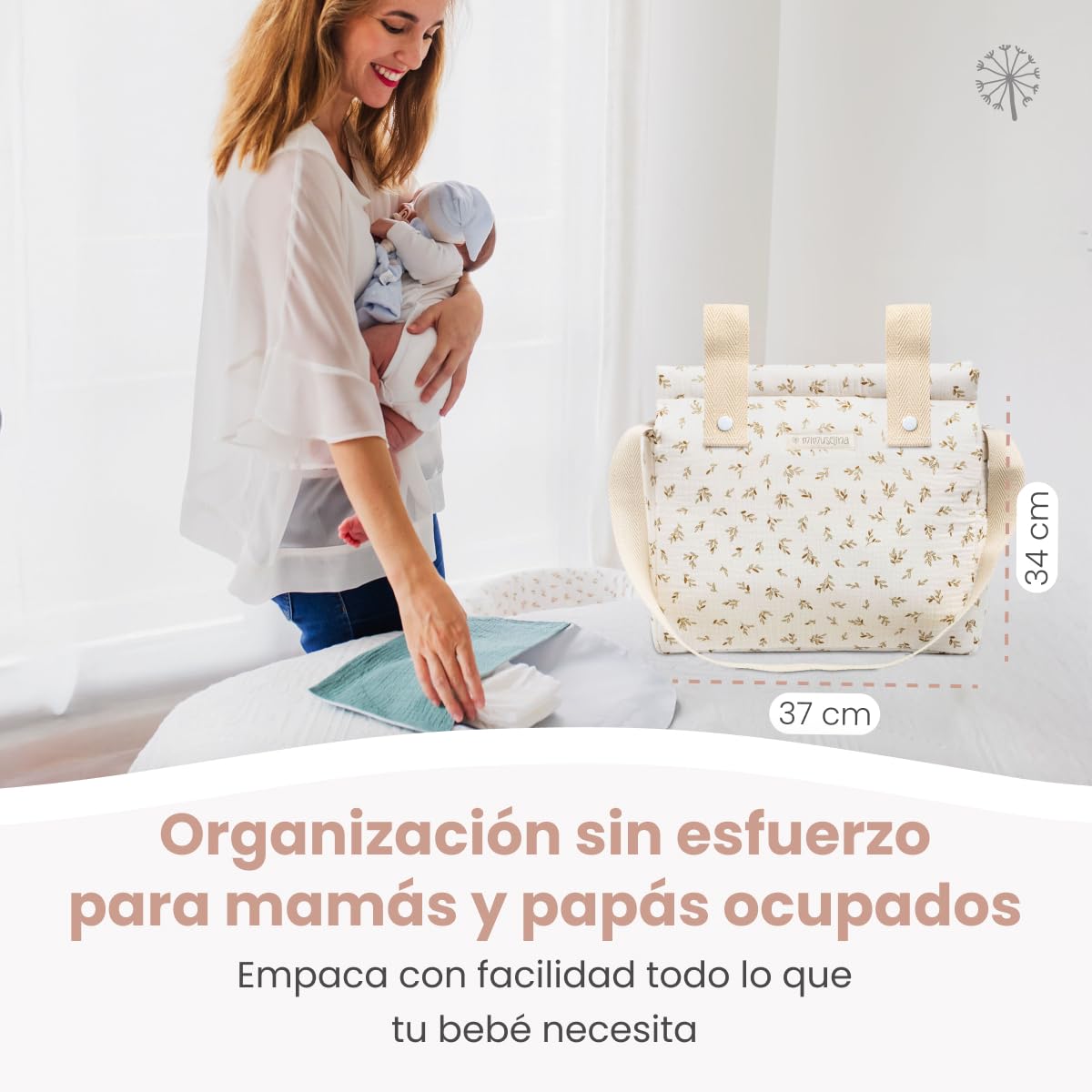 MIMUSELINA Bolso Carro Bebe | Pañalera Bebe organizador para silla paseo con gran capacidad | Bolso Maternidad Elegante y Práctico | Hecho en España