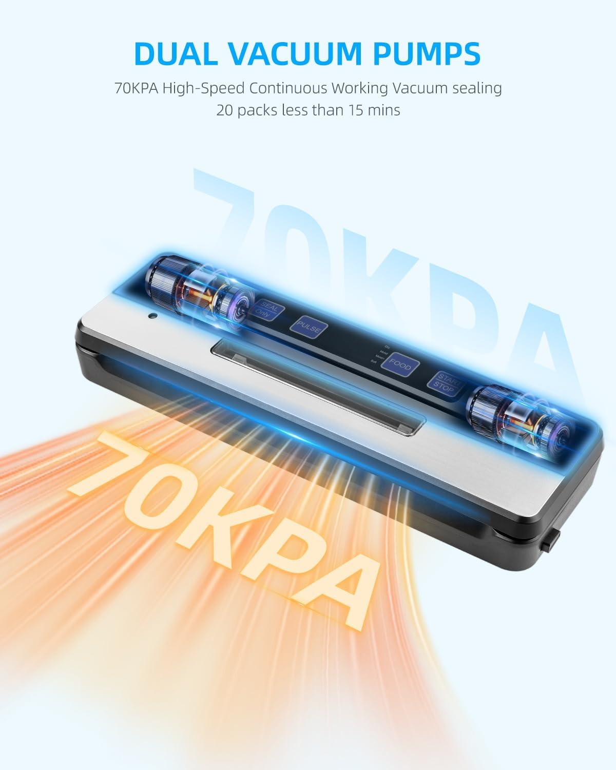 Vacuum Sealer Strong Vacuum Sealer with 6 Modes, Vacumm Sealer with Removable Drip Tray, Cutting Blade and Two Heating Wires