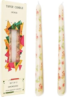 2 Pack Ivory Taper Candles, Flowers Print Taper Candles 10 Inch Unscented, Smokeless, Dripless, Ideal for Weddings, Mother's Day