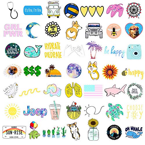 50Pcs Vinyl Aesthetic Stickers For Water Bottles Laptop, Cute Vsco Hydroflask Stickers For Skateboard Notebooks Journals Luggage, Great Gift For Teen Girls (Multi-50Pcs) #TOP1