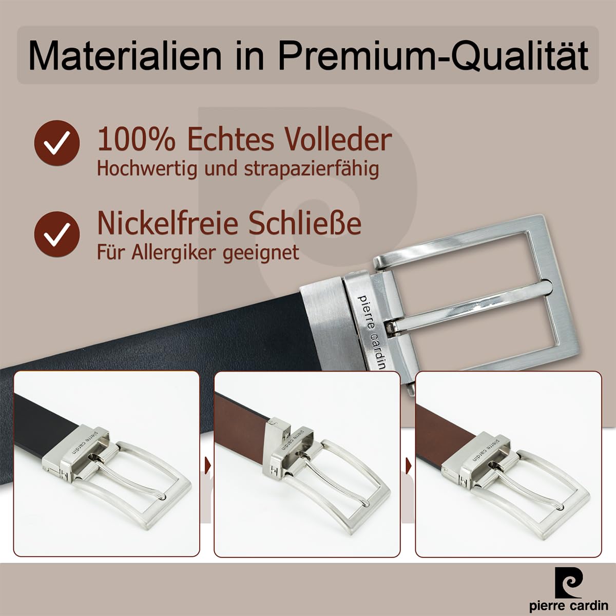 Pierre Cardin Wende-Gürtel Herren Rindleder schwarz-braun