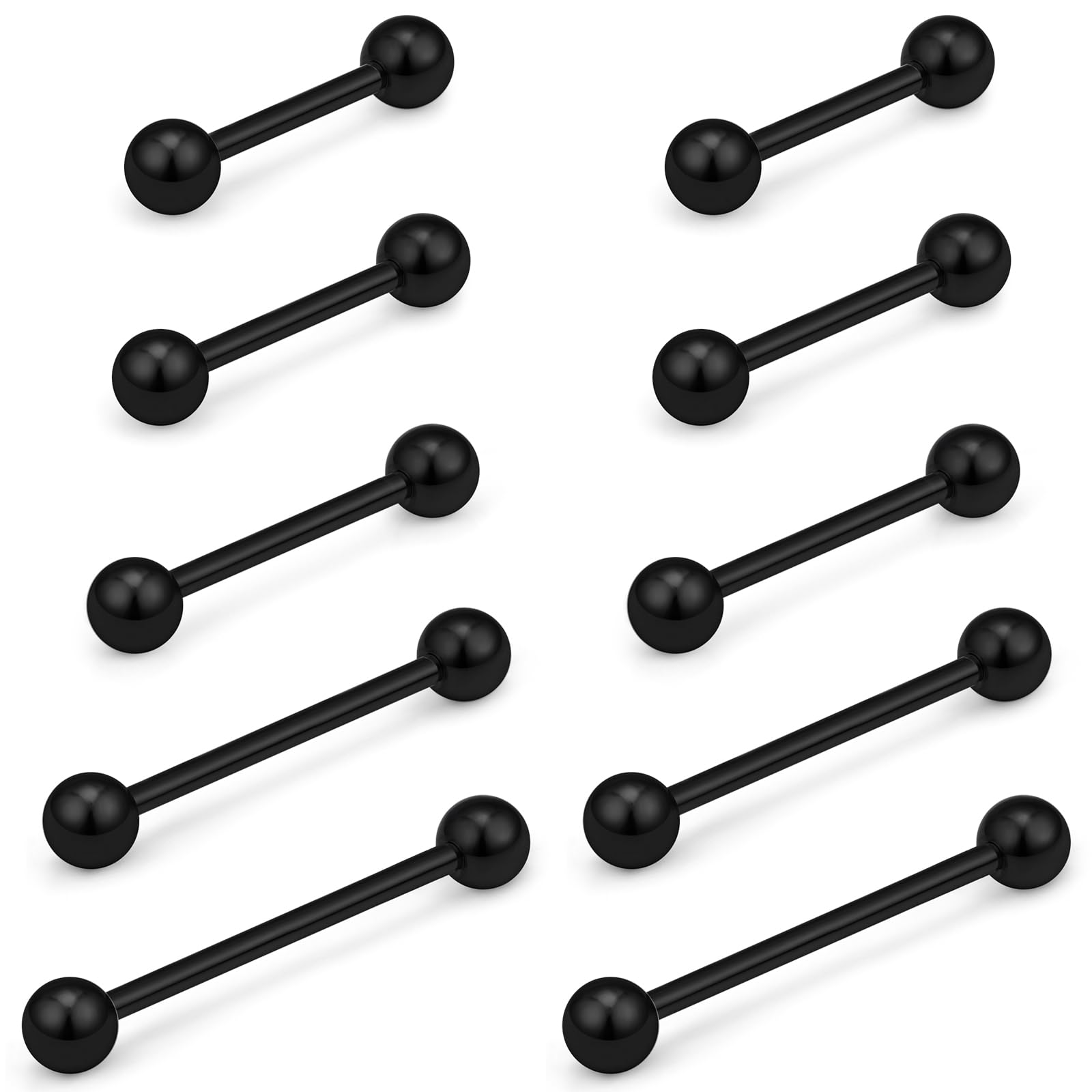 14G 16G Mix Size Tongue Rings Piercing Jewelry Stainless Surgical Steel Straight Barbell Nipple Tongue Ring Piercing Jewelry For Women Men 12MM 14MM 16MM 19MM 22MM Silver Black Gold