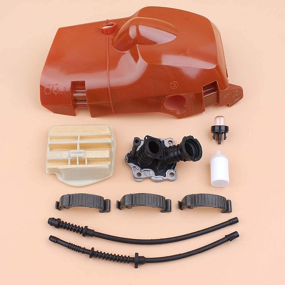 Kit de Filtro de Aire del colector de admisión con Clip de Tapa Superior del Cilindro Compatible con Husqvarna 445 E 445e 450 450e Repuesto de Motosierra de Gasolina