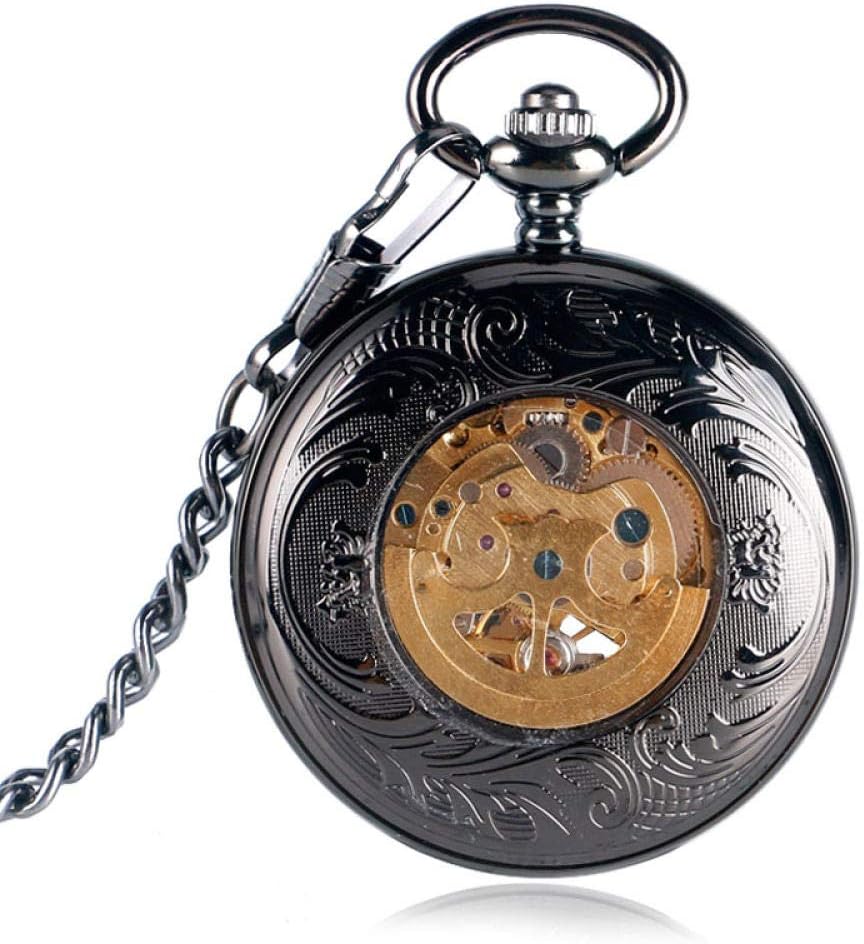 OIFMKC Pocket Watch Mechanical Automatic Pocket Watch Fashion Lovely Arabic Numbers Hollow Fob Clock Men Women Best Gift Pendant Necklace Chain