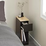 SoBuy Table de chevet noir moderne avec tiroir - Table d'appoint compacte pour chambre, salon, canapé - Table de chevet avec compartiment ouvert pour le stockage et l'organisation,Petit Space FBT111-SCH