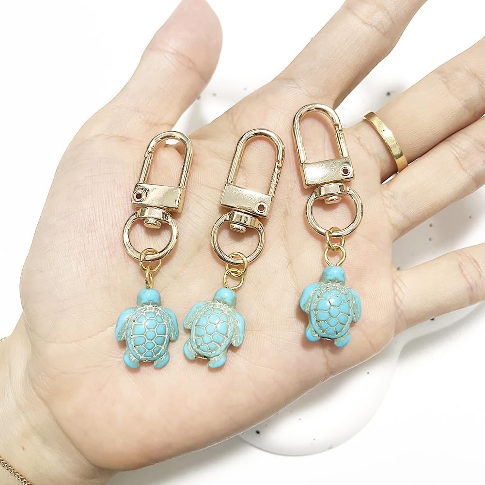 Small Sea Turtle Keychain 3pcs Set Cute Turquoise Blue Mini Lucky Key Chain for Women Pendant Bag Charm Car Key Ring