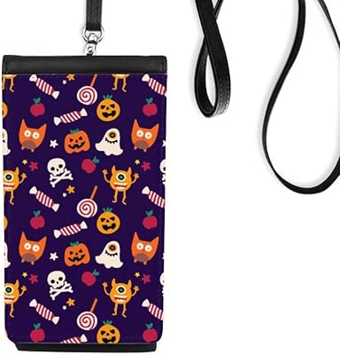 Pumpkin Happy Ghost Fear Halloween Phone Wallet Purse Hanging Mobile Pouch Black Pocket