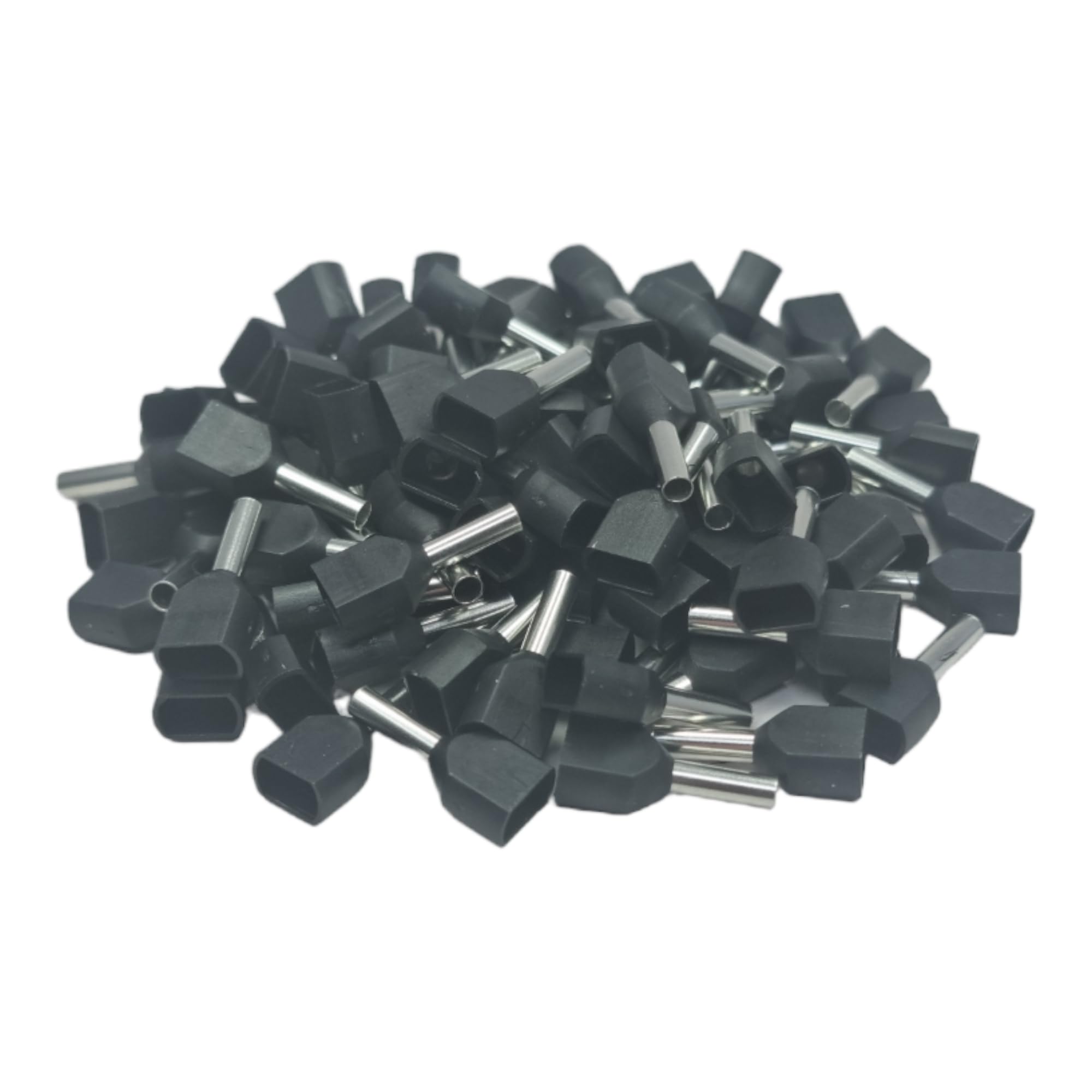 Black 100 Pcs Double Entry Cord End Cable Terminals Insulated Wiring Bootlace Ferrules 0.5Mm² - 16Mm² ( - 1.5Mm²)