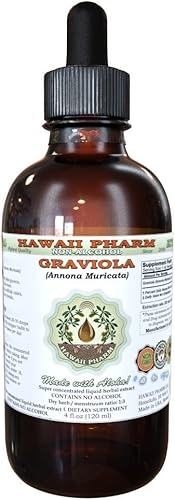 Graviola Extracto líquido sin alcohol, Graviola (Annona Muricata) Suplemento herbario natural de glicerita de hoja seca Hawaii Pharm 4 onzas