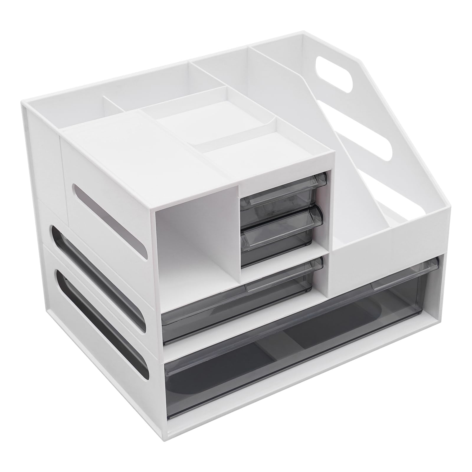 Organizer da scrivania bianco, organizer da ufficio, in plastica, organizer da scrivania con porta carte e cassetto, 34 x 25,5 x 24,5 cm