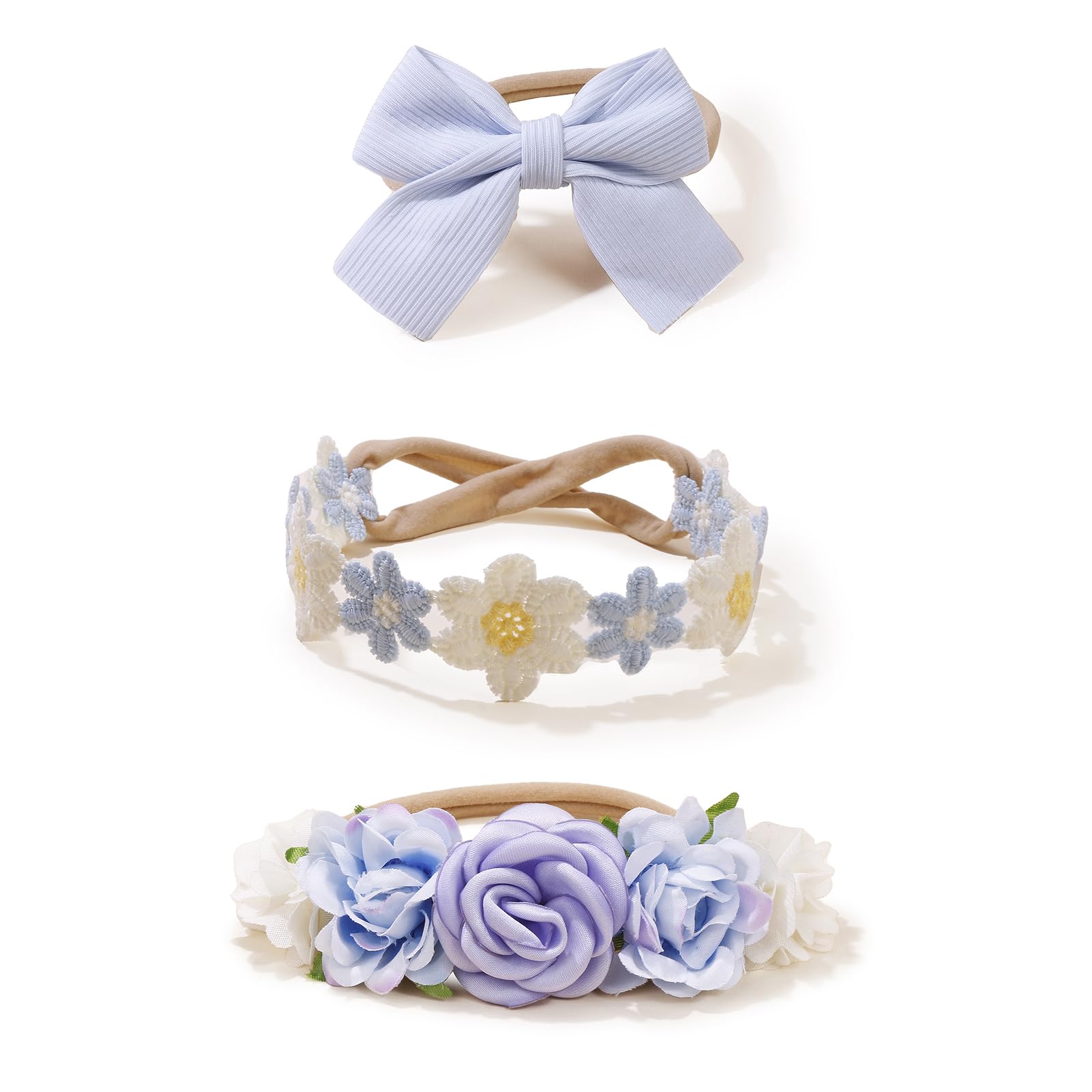 OOSAKU Juego de 6 diademas elásticas con flores para bebé niña, 6 unidades, de nailon suave, accesorios para el cabello para recién nacidos (XKFD006)