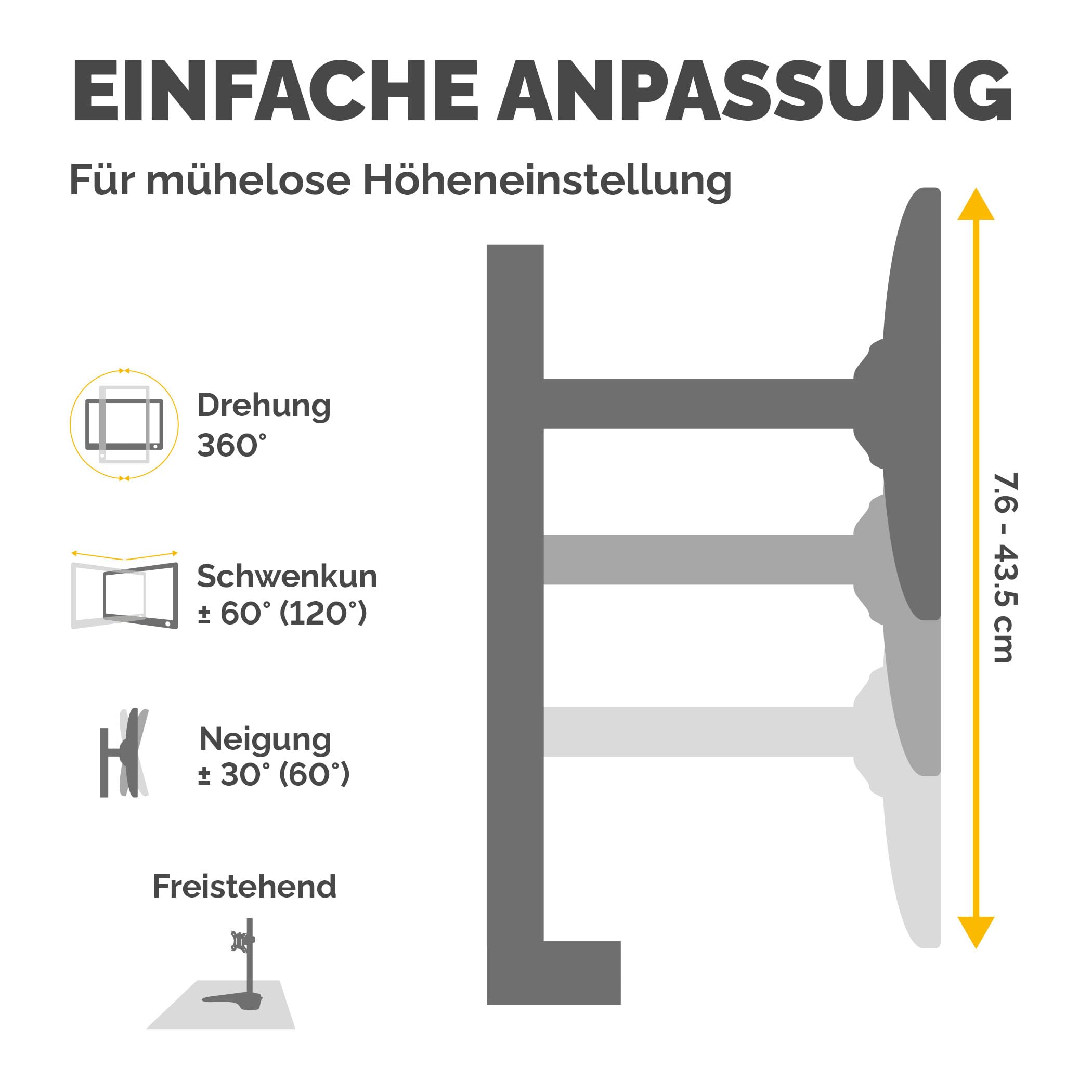 Fellowes Monitorarm Seasa mit Standfuß - höhenverstellbar - ergonomisch - für 2 Monitore bis je 68,5 cm (27 Zoll) - schwarz
