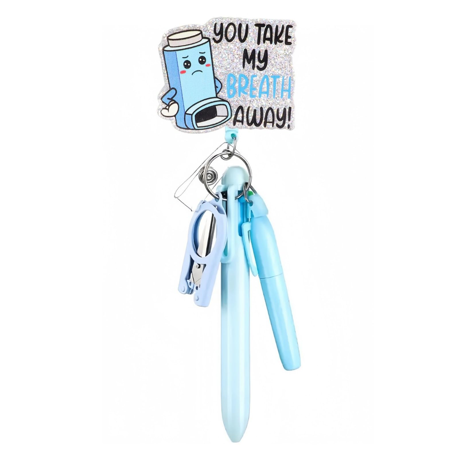 5 In 1 Nurse Pen Set Badge Reel Holder Accessories Clip - Retractable ID Badge Clip Reels Holder Name Holder Keychain Ballpoint Pen Folding Scissors for Students RN CNA LPN Healthcare Professionals