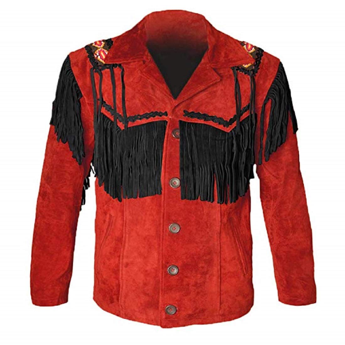 LEATHERAY Western Leather Jackets for Men Cowboy Leather Jacket and Fringe Beaded Coat Suede Leather shirt