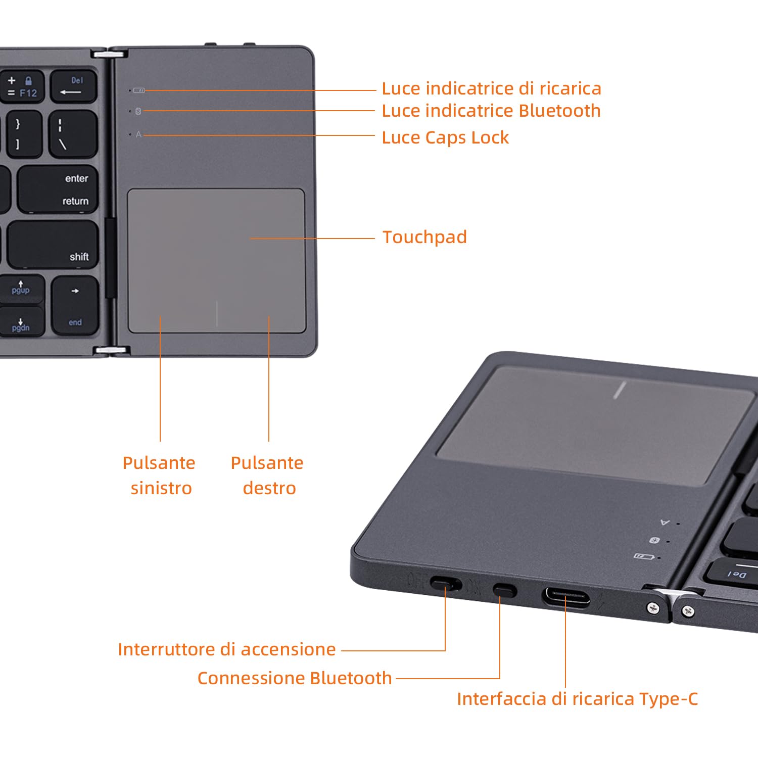 Mcbazel Tastiera Pieghevole Bluetooth 5.0 Senza Fili on Touchpad, Tastiera Portatile Senza fili Ricaricabile per PC, Tablet, Android, iPhone, Windows, Mac, iOS, iPad, Layout US