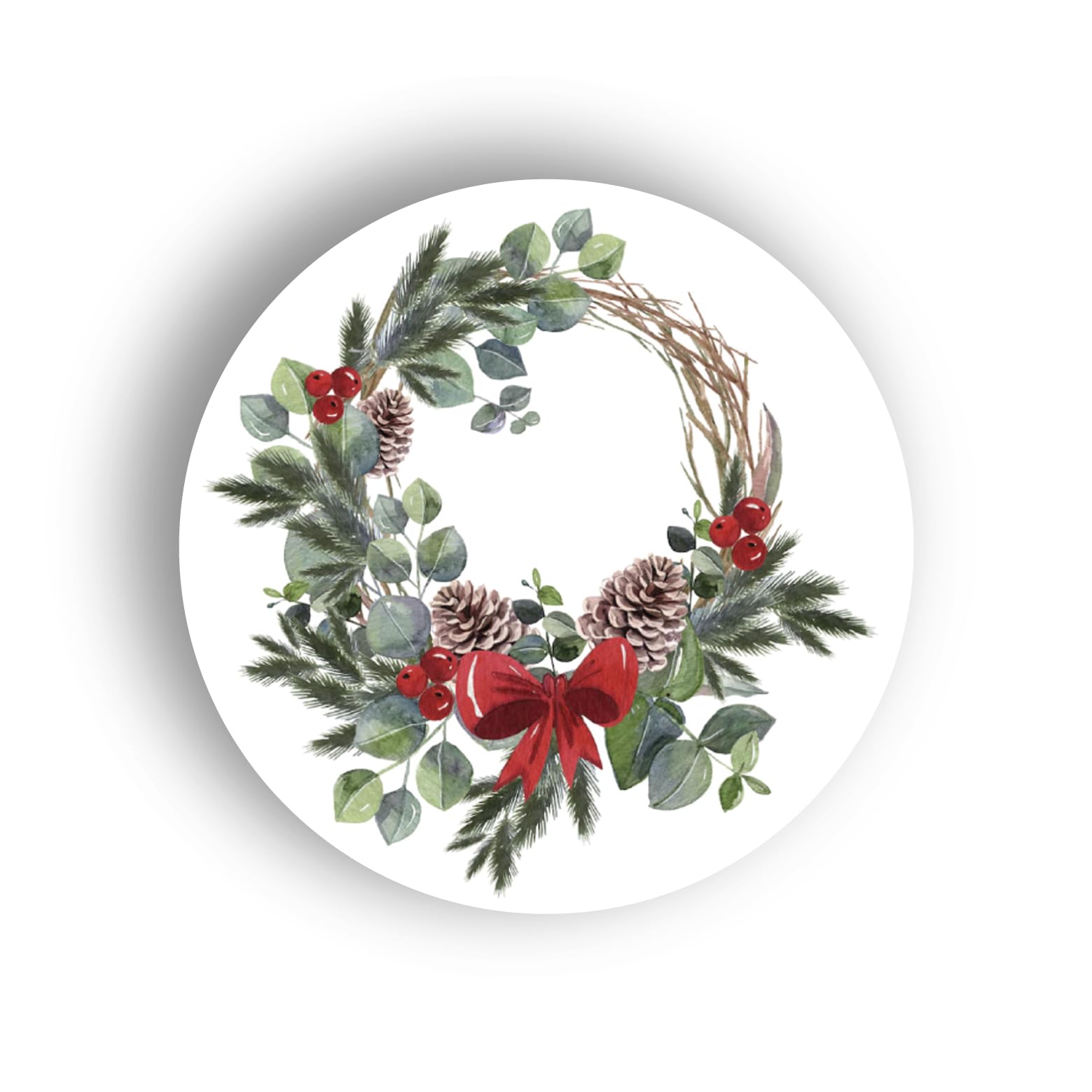 KraftyBazaar Pack of 90 Christmas Wreath Vinyl Stickers - 37mm Round Self-adhesive Stickers - Multipack Festive Stationery Craft Decor Floral Christmas Labels