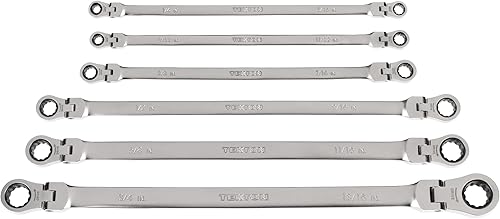 TEKTON WRB96000 - Juego de llaves de extremo de caja de trinquete de 12 puntos, cabezal flexible largo, 6 piezas (14-1316 pulgadas)  WRB96000