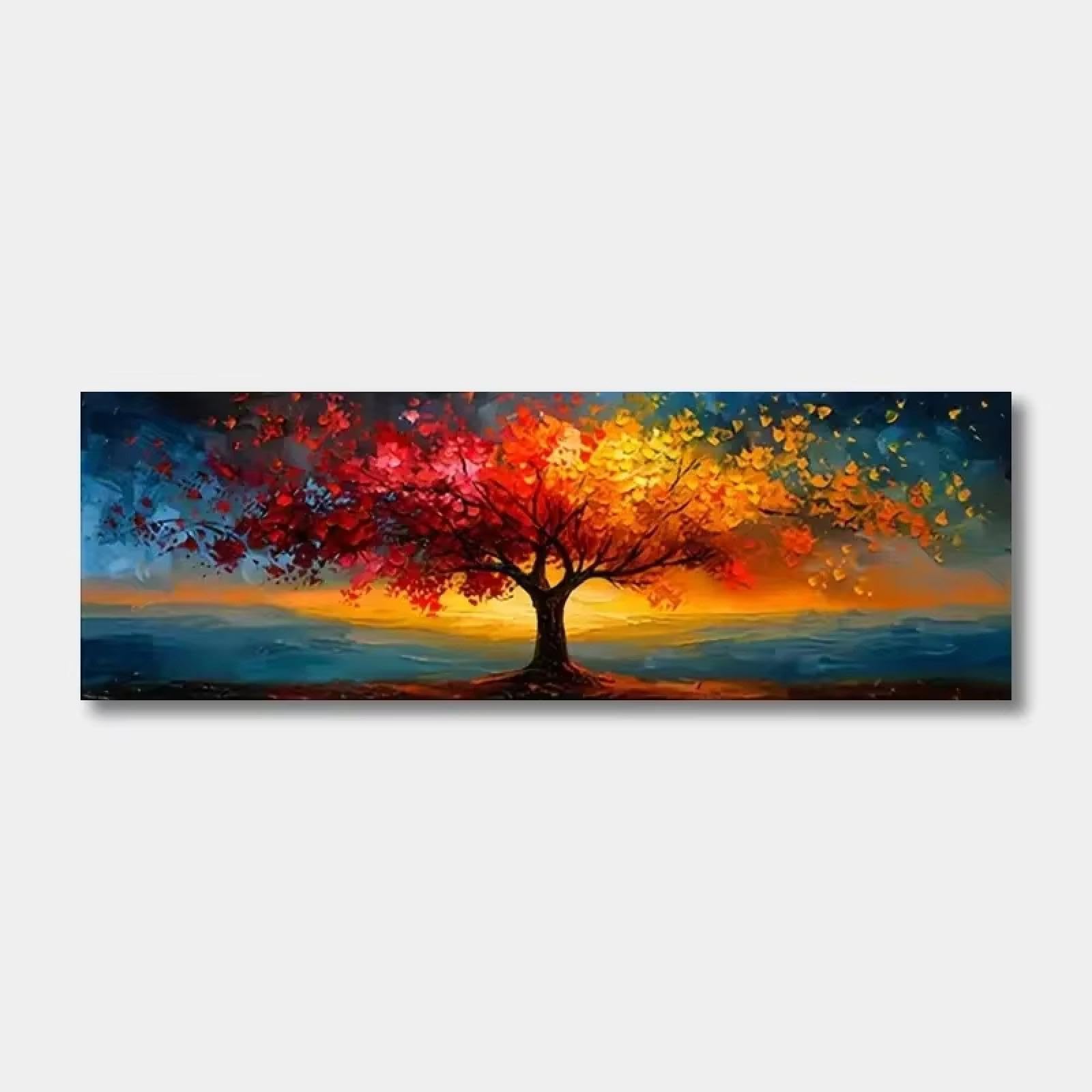 PEWFBS Grande formato astratto su tela, poster da parete, albero della vita rosso e giallo, stampa, quadri per arredamento moderno del soggiorno 70x210 cm, senza cornice.